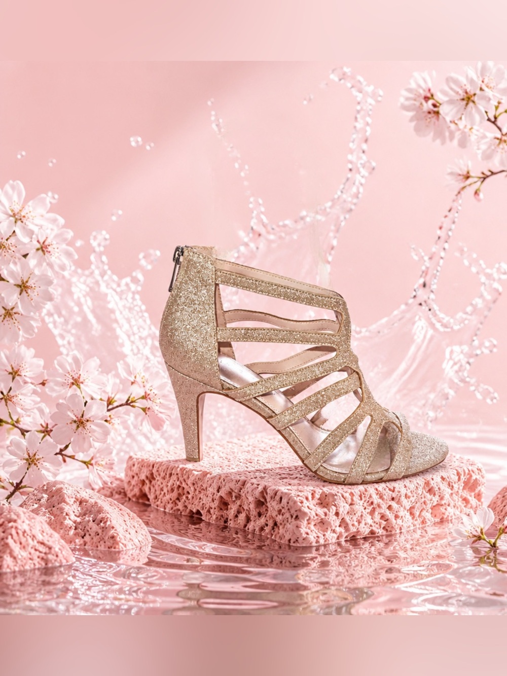 Kelly And Katie Jazelle Strappy Gold Glitter Open Toe High Heel 8.5 New No Box - Picture 3 of 13